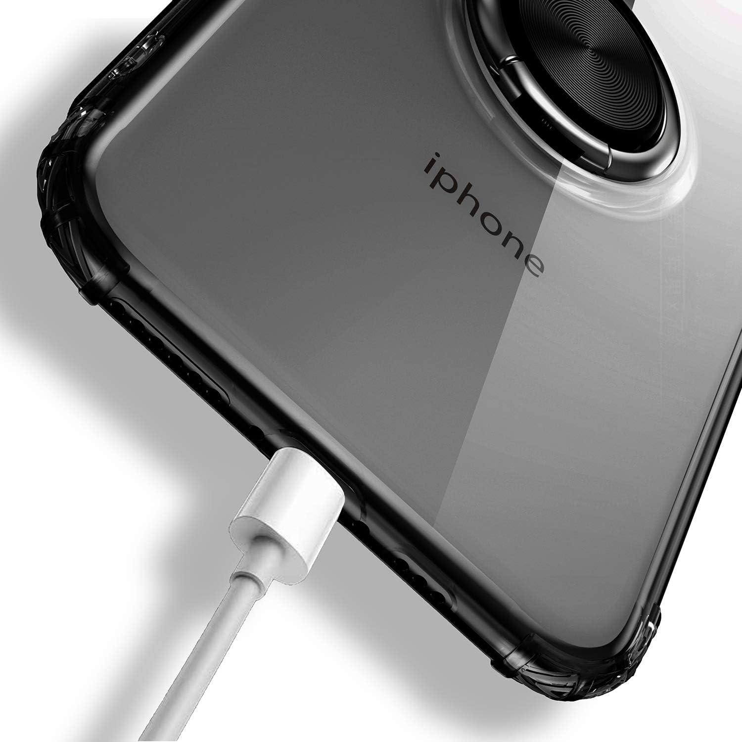 WATACHE Design for iPhone 11 Pro Max Case,Transparent Slim Soft TPUg Poping Out with 360 Degree Rotation Ring Holder Stand for iPhone 11 Pro Max,Black