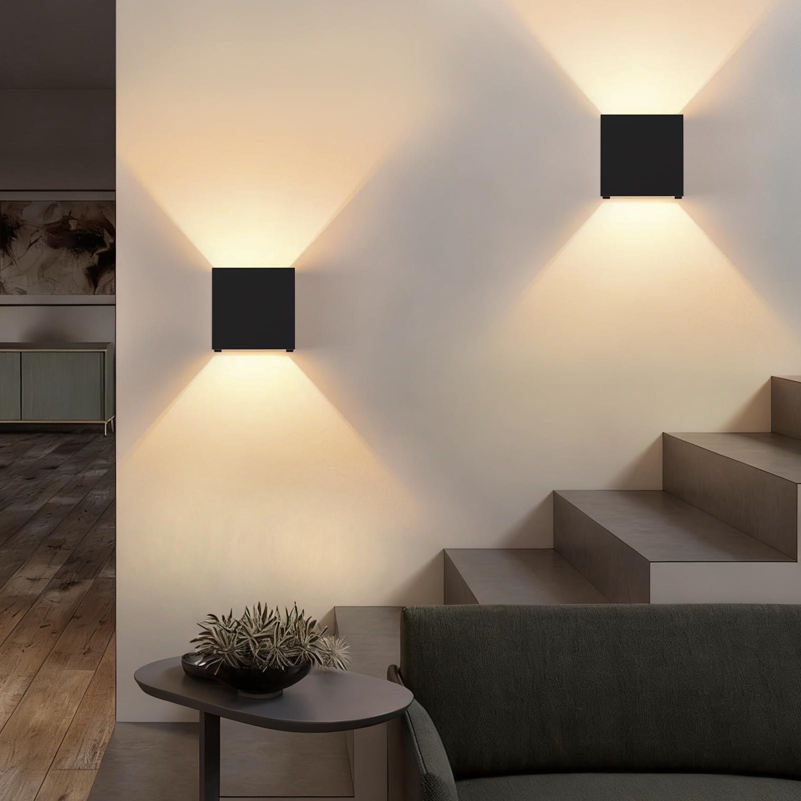 LED Wandleuchte Aussen Wandlampe - 4ER Außenwandleuchte Schwarz | Wasserdicht Aussenlampe Up Down Wandleuchten Innen mit Austauschbarer G9 Flurlampe für Wohnzimmer Hauswand Treppenhaus