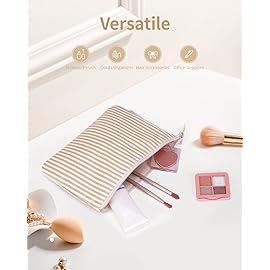 Narwey Small Striped Makeup Bag for Purse Travel Makeup Pouch Cosmetic Bag Zipper Pouch Bags for Women (Brown Stripe)