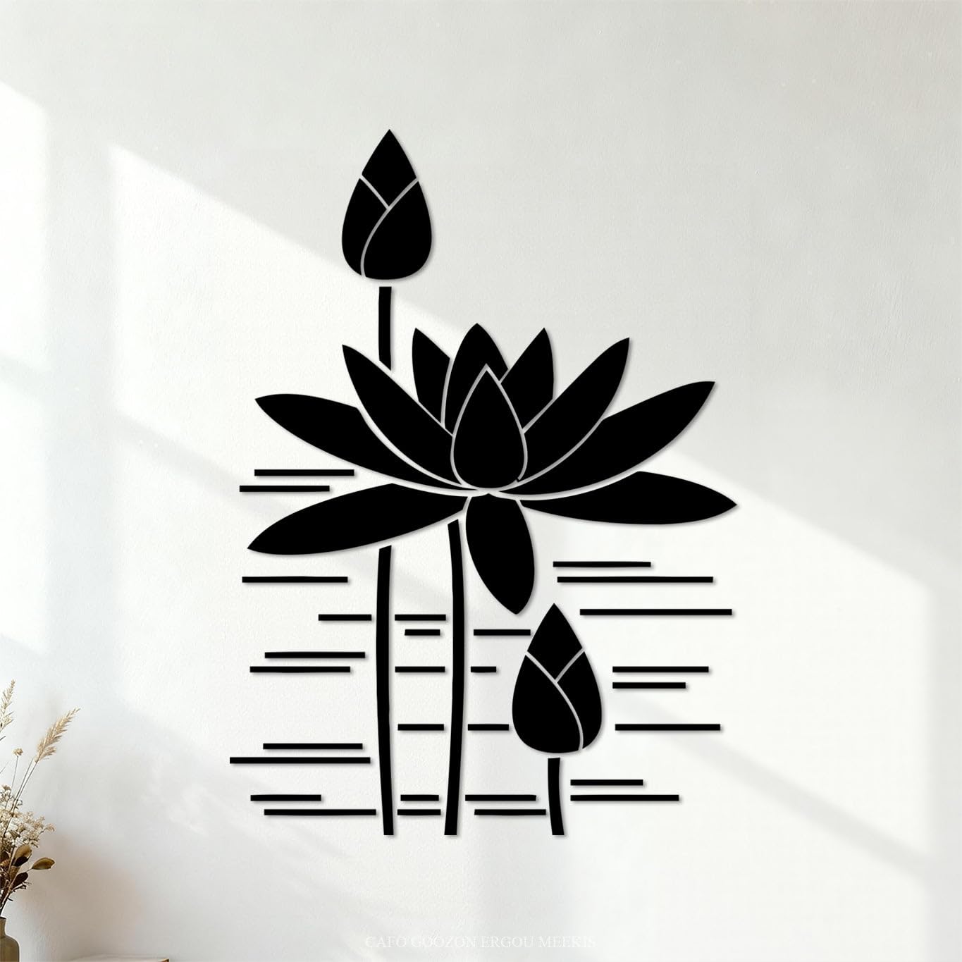 Vinyl Art Sticker Water Lily Lotus Flowers House 68x94.7cm Self Adhesive Black