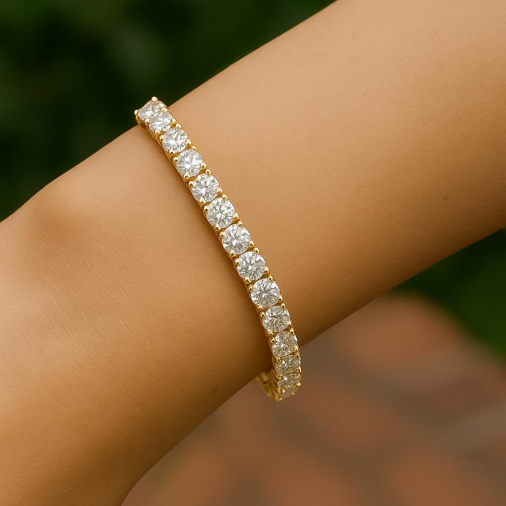 The Treasure All Hand Made 14K GOLD Tennis Bracelet - Lab Grown Diamond 5-15 Carat – F+ Color, VS+ Clarity – Handmade 4-Prong Setting - Image 3