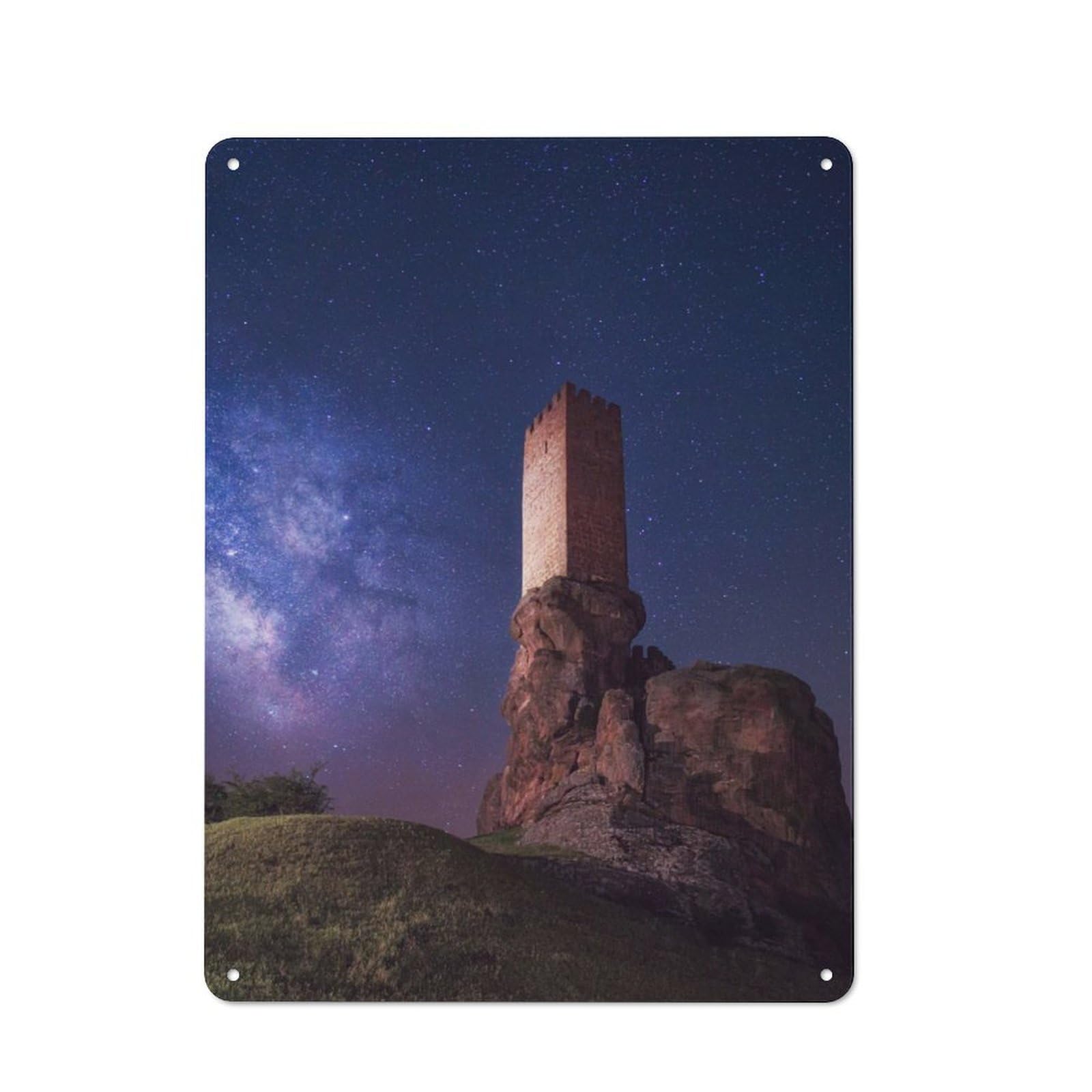 Junmoney Night At Tower Of Joy Rustic Tin Wall Plaque 40X30cm For Guest Room Or Hallway, For Garage, Workshop And Man Cave Decoration