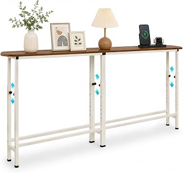 Narrow Console Table, 102.4" Sofa Table Adjustable Height Behind Couch Table