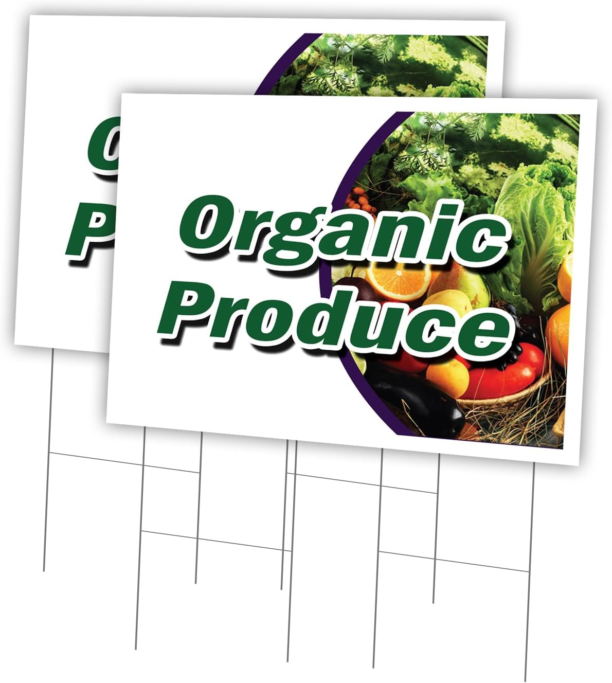 ORGANIC PRODUCE 2 Pack Of 12" x 16" Yard Sign & Stake | Advertise Your Business | Stake Included Image On Front Only | Made in The USA