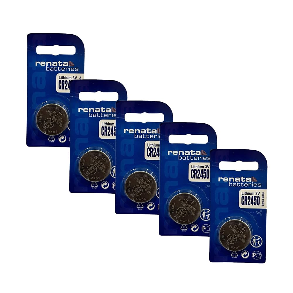Imaginea CR2450 Coin Battery Compatible with Renata 2450N Cr 2450 3V Lithium Coin Button Cell Battery (Silver) Blister for Watches, Small Electronic Gadgets, and More (CR2450, Pack of 5)