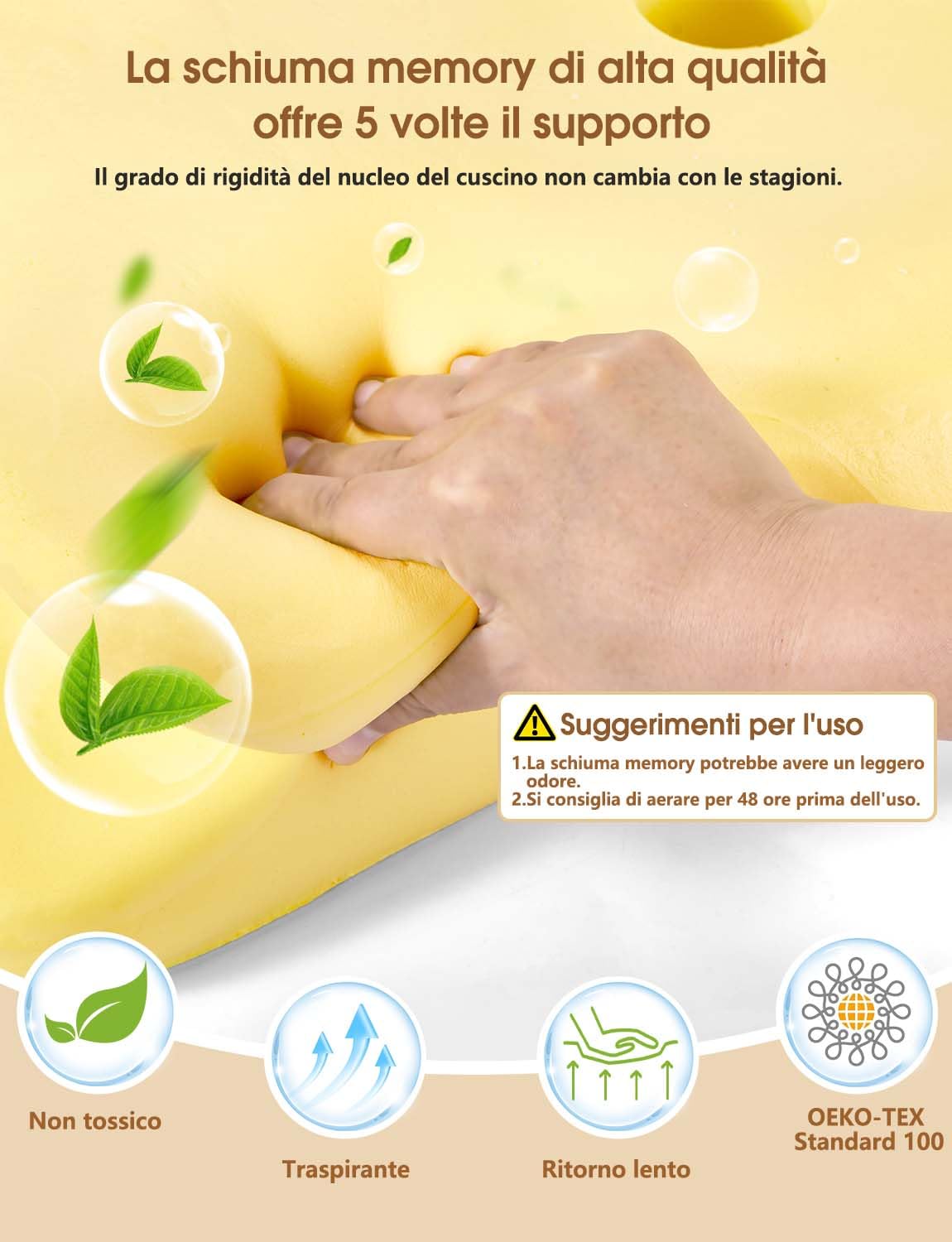Cuscino Cervicale 2 in 1 in Memory Foam Ergonomico, per Dormire su Fianco, Schiena e Stomaco, con Federa Sfoderabile e Lavabile, 61x41x12/13 cm (Grigio)