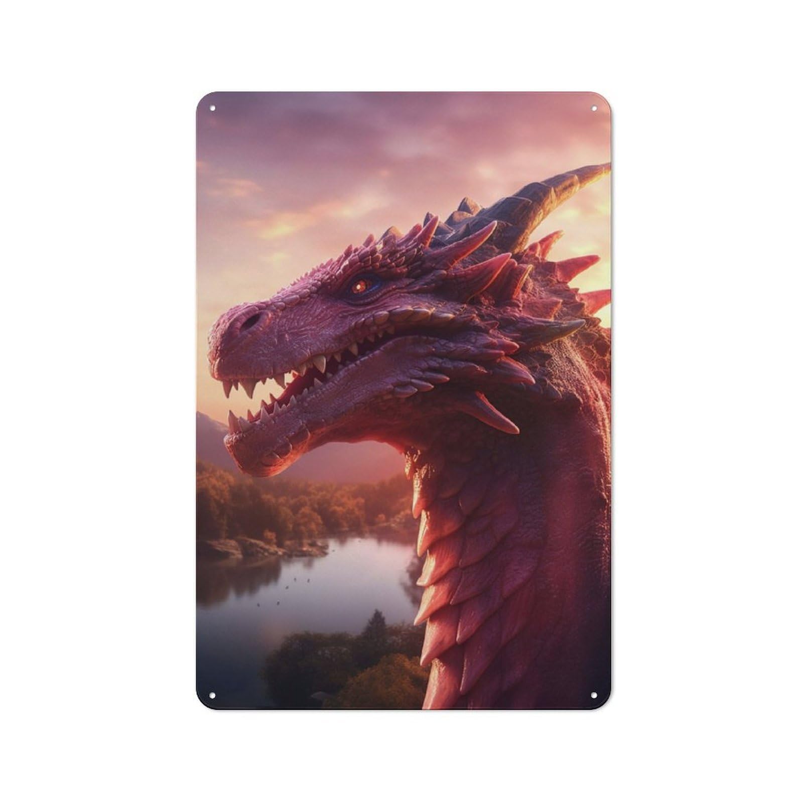 Junmoney Red Ruby Dragon Retro Metal Wall Sign 30X20cm With For Garage Wall, A Decorative Metal Sign For Garages And Workshops