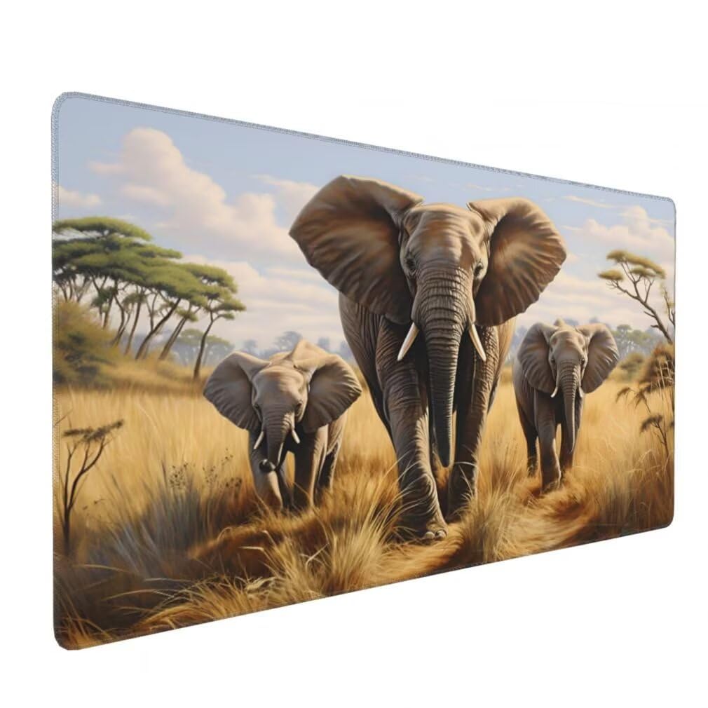 Tappetino Mouse XXL 1000x500mm Elefante Grande Mouse Pad, Tappetino Scrivania Grande Mousepad Gaming con Bordi Cuciti, Tappeto Scrivania con Base Antiscivolo per Ufficio e Casa (Prateria) -MP1554