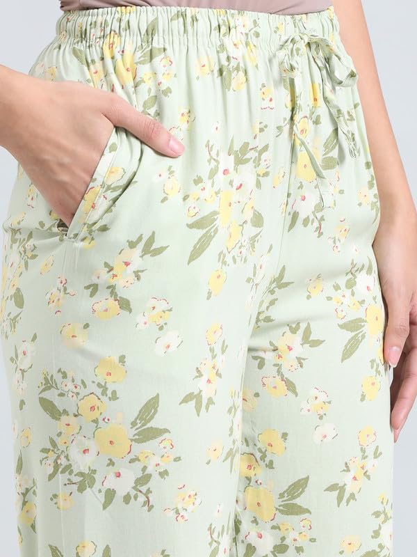 Image of GO COLORS Women Printed Woven Viscose Mid Rise Lounge Pants