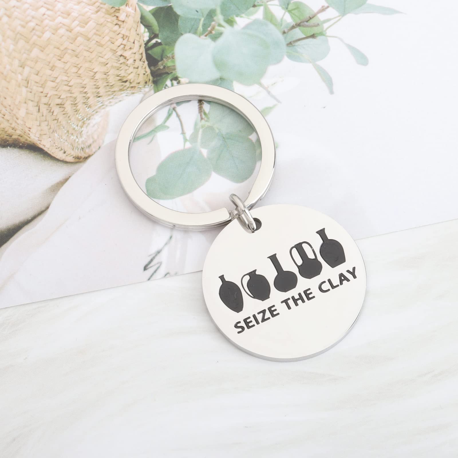 OKEYCH Ceramic Artist Gift Seize The Clay Keychain Pottery Lover Jewelry Pot Making Lover Gift Pottery Artist Gift