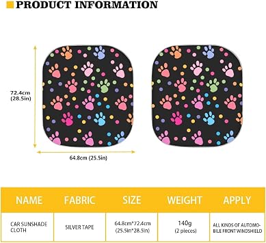 Colorful Paw Car Sun Visor for Front Window Colorful Dots Sunshade for Auto Folding Front Windshield Sun Shade Universal Fit 2 Pack
