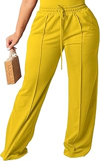 Women's Plus Size Casual Wide Leg Pants High Waisted Drawstring Baggy Sweatpants Elastic Straight Leg Lounge Pants