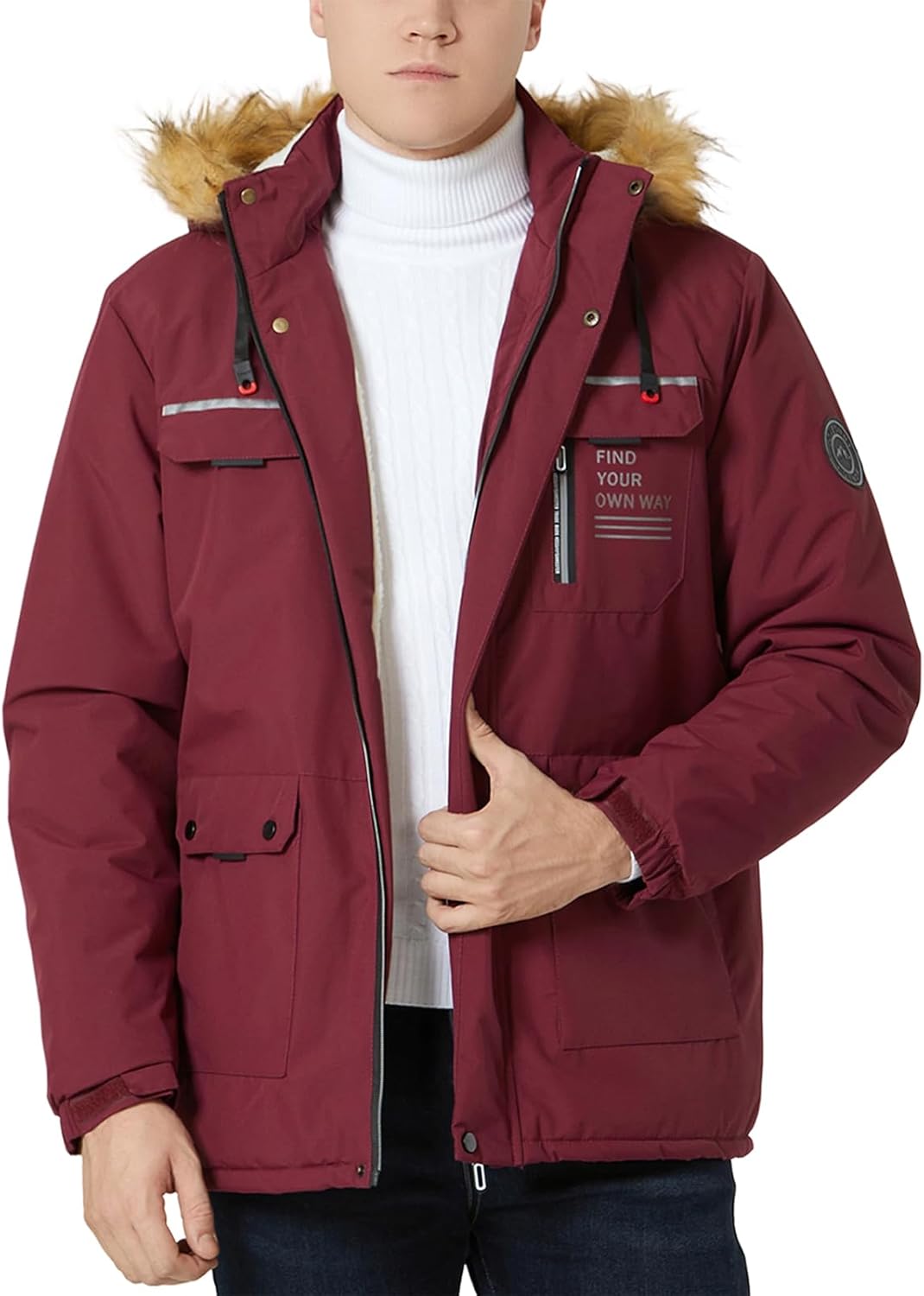 Men's Winter Jacket With Hood, Warm Fleece Lined Casual Coat, Water-Resistant Parka, Cold Weather Outdoor Apparel - Image 2