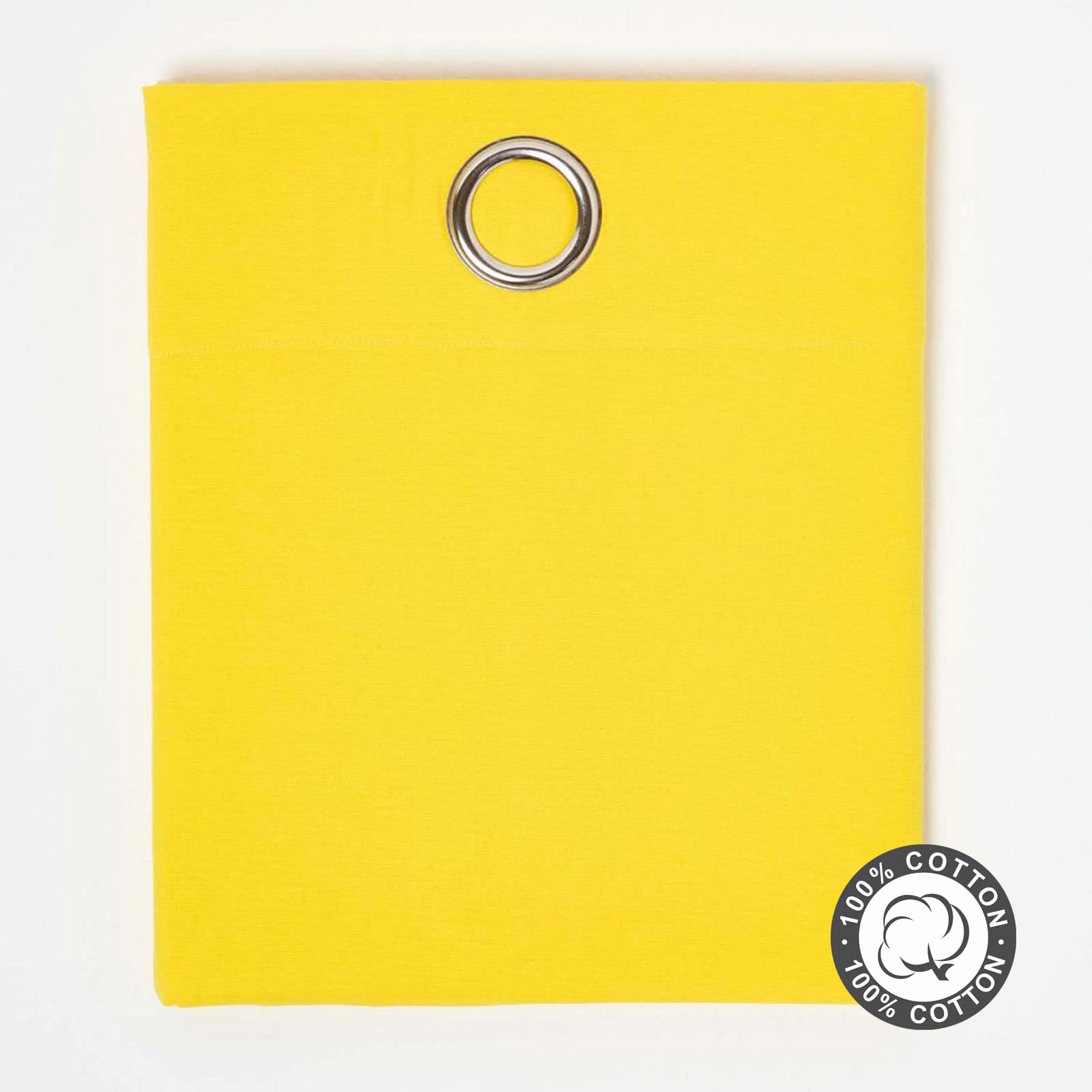 HOMESCAPES – Paire de Rideaux à œillets Prêt-à-Poser – Uni Jaune – 100% Coton – 137 x 182 cm