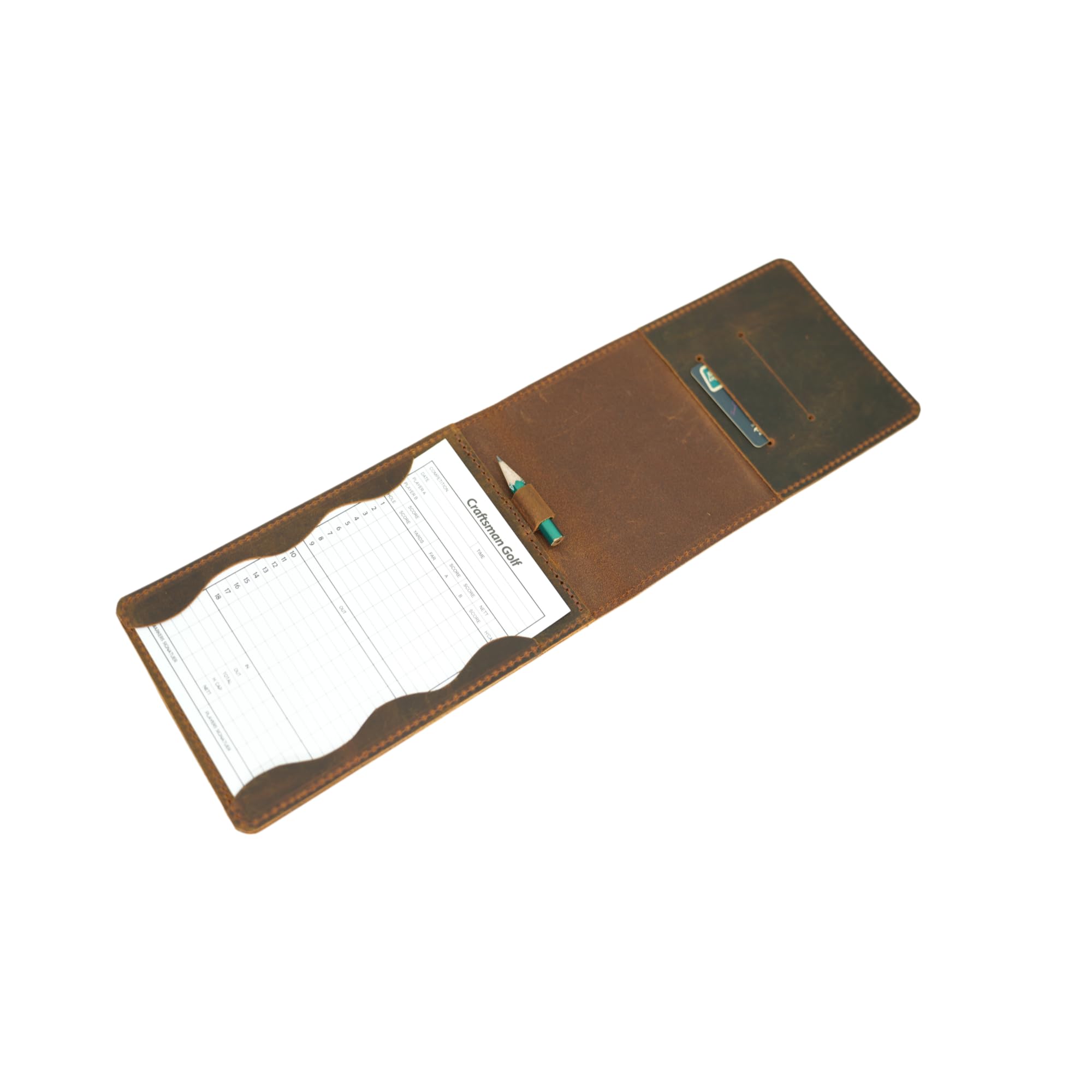 JJNUSA Leather Golf Scorecard Holder, Yardage Book Cover with Built-in Pencil Loop, Statistics Golf Bag Accessory Golf Accessories, Golf Gifts Golf Scorecard Book Holder (Brown 2)