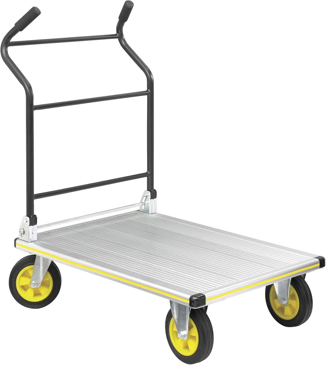 Pemberly Row Platform Truck, 1000 lb Capacity, Aluminum Platform with Steel Handle, Foldable Design, 24 x 39 in Platform, Solid Rubber Wheels, Compact Storage, Heavy-Duty Hand Truck for Warehouse Use