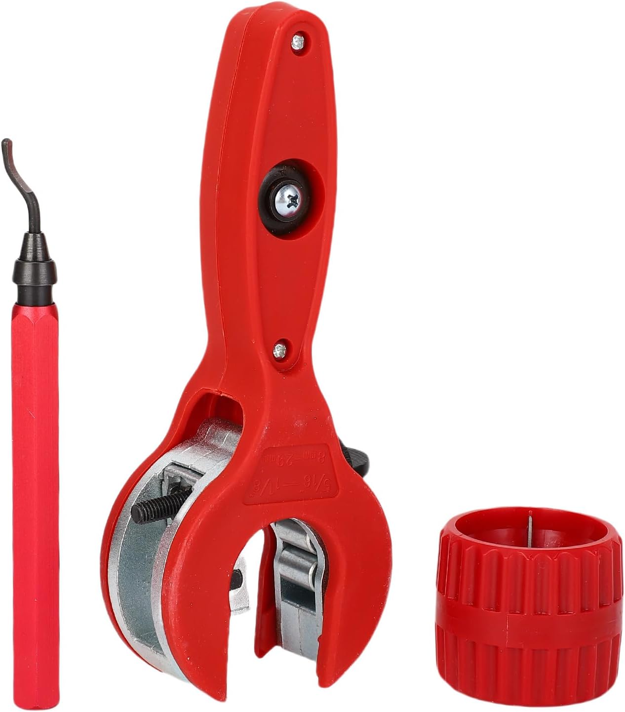 Ratcheting Tubing Cutter for 5/16" to 1-1/8" Pipes, Copper PVC Soft Metal Cutter in Confined Spaces with Deburring Tool Pipe Reamer