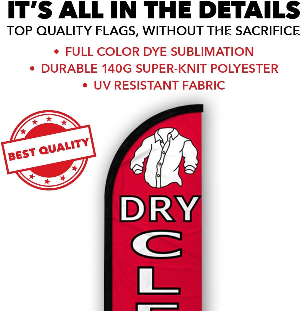 Dry Cleaners Windless Full Sleeve Banner Swooper Flag - Perfect for Businesses, Stores, Shops, etc