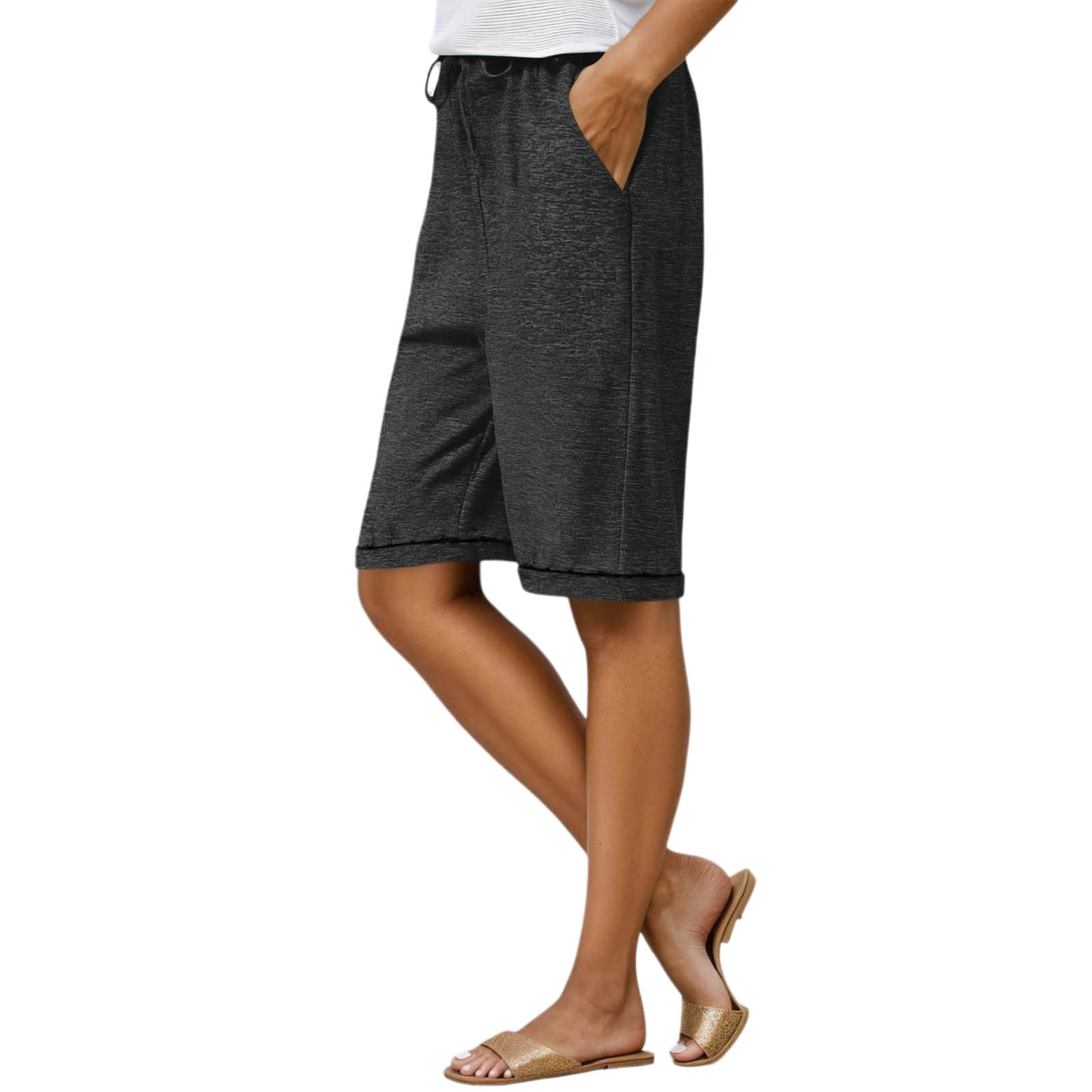 Women's Casual Pants Soft Comfortable Loose Fit Mid Waist Elastic Waistband Pure Color Wear for Daily Wear (Black, XXL)