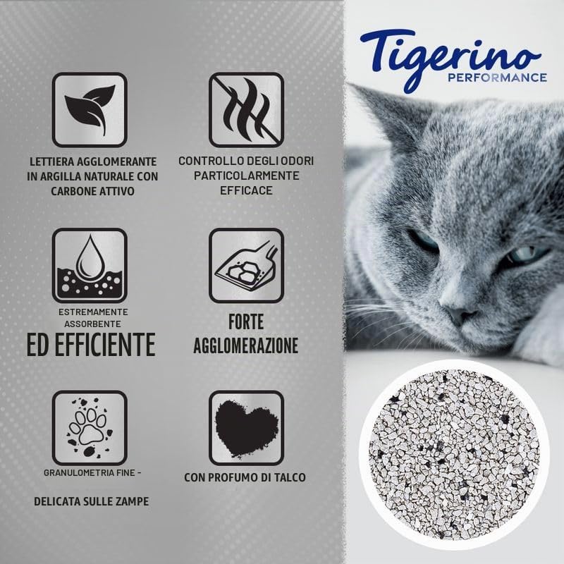 Tigerino Performance Active Carbon Lettiera per gatti | Profumo in polvere per bambini (2 x 14 L)