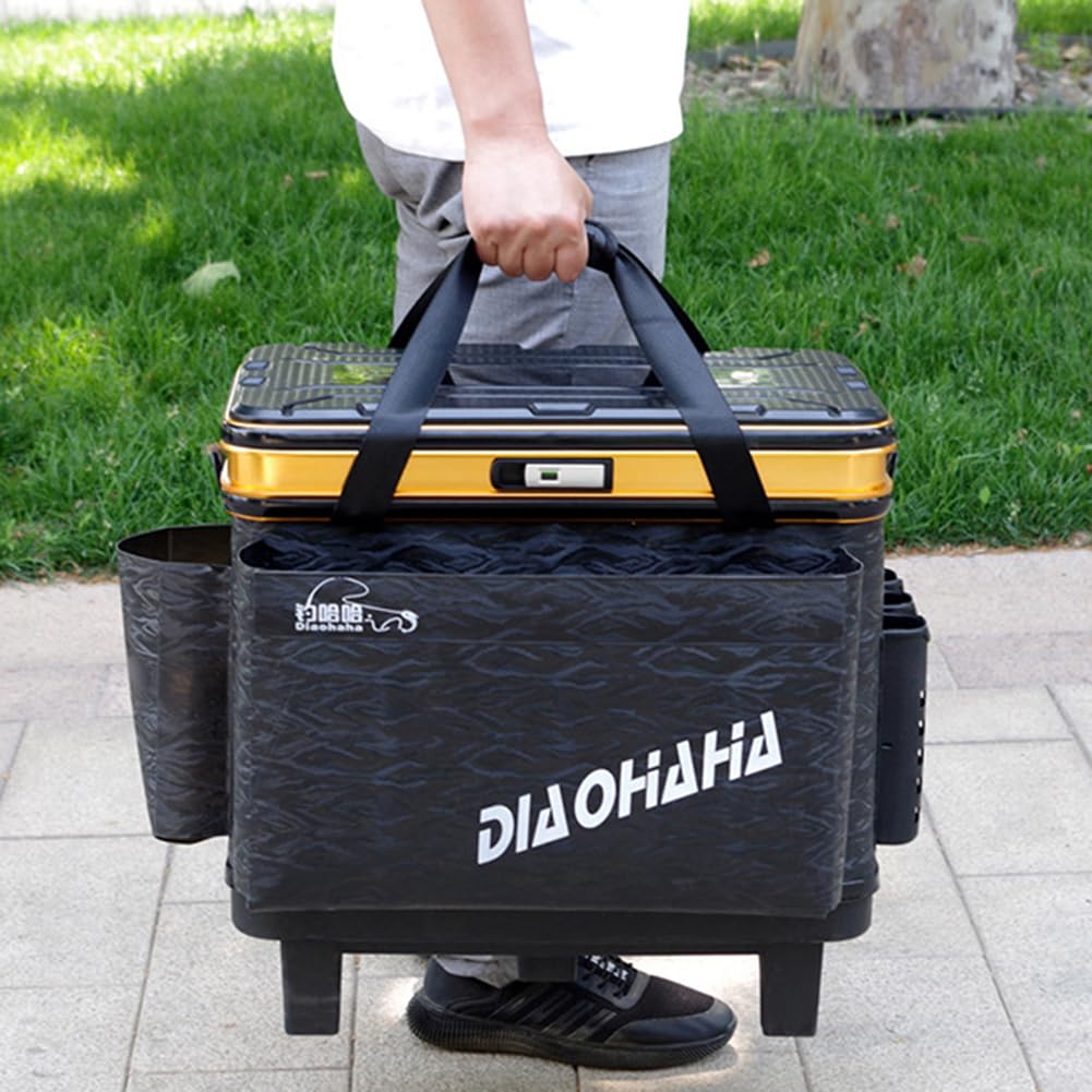Caja de aparejos de pesca con ruedas, multifuncional, caja de anzuelos de pesca, alta capacidad, ajustable, duradera para artes de pesca