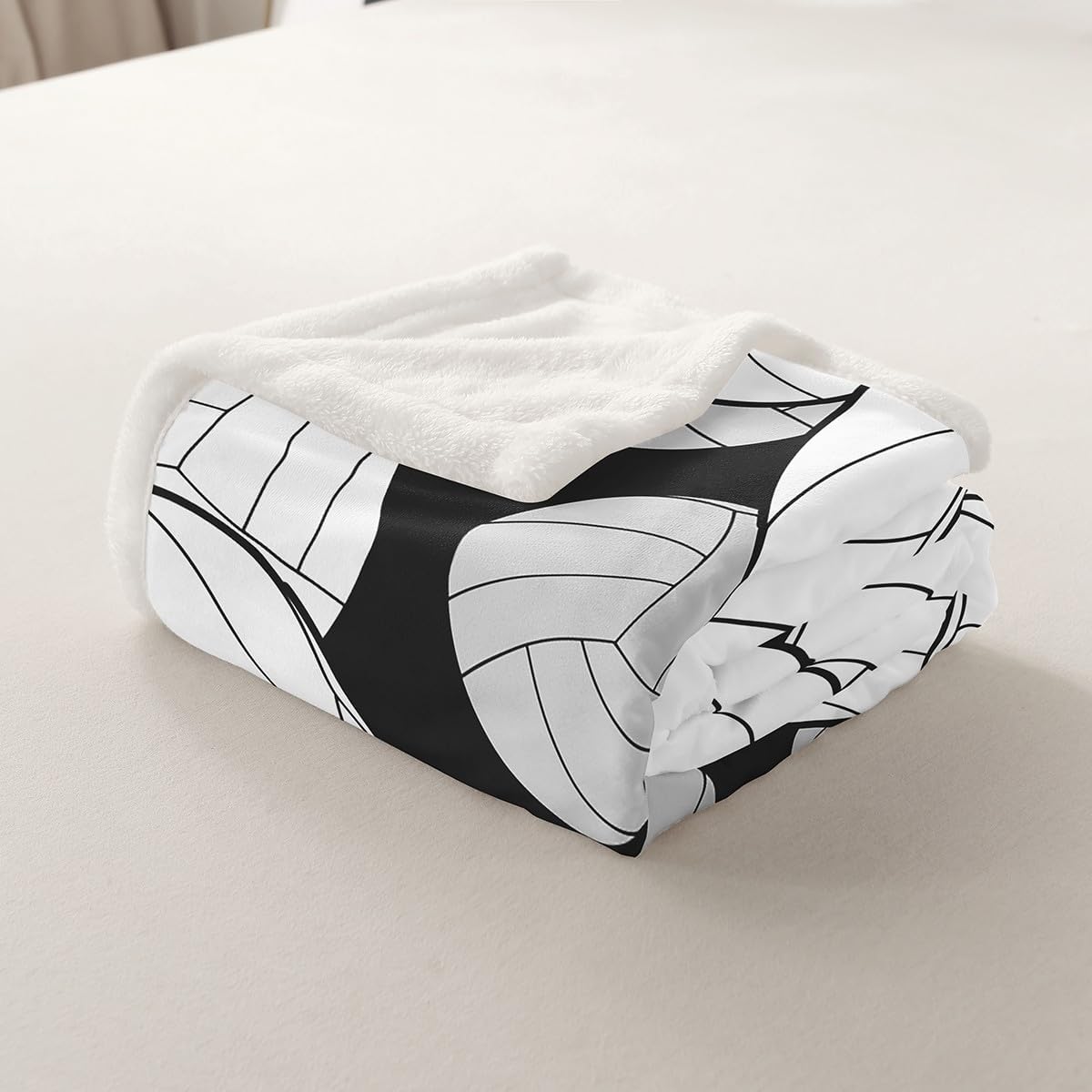 Volleyball Print Plush Blanket 3D Volleyball Games Fleece Throw Blanket Black White Ball Sherpa Blanket for Bed Sofa Couch Kids Microfiber Sports Theme Warm Fuzzy Blanket Room Decor Twin 60"x80"