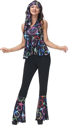 Miniatura 3 de frawirshau Disfraz de discoteca para mujer, disfraz de los años 70, disfraz de Halloween para mujer