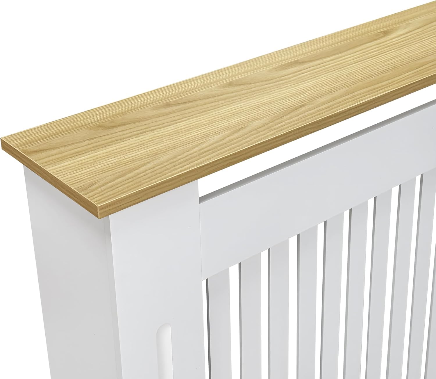 FATIVO Cache Radiateur en Bois Blanc Couverture Moderne avec Lattes et Étagère Supérieure Armoire Design pour Salon Chambre Bureau - 71x18x90.5cm