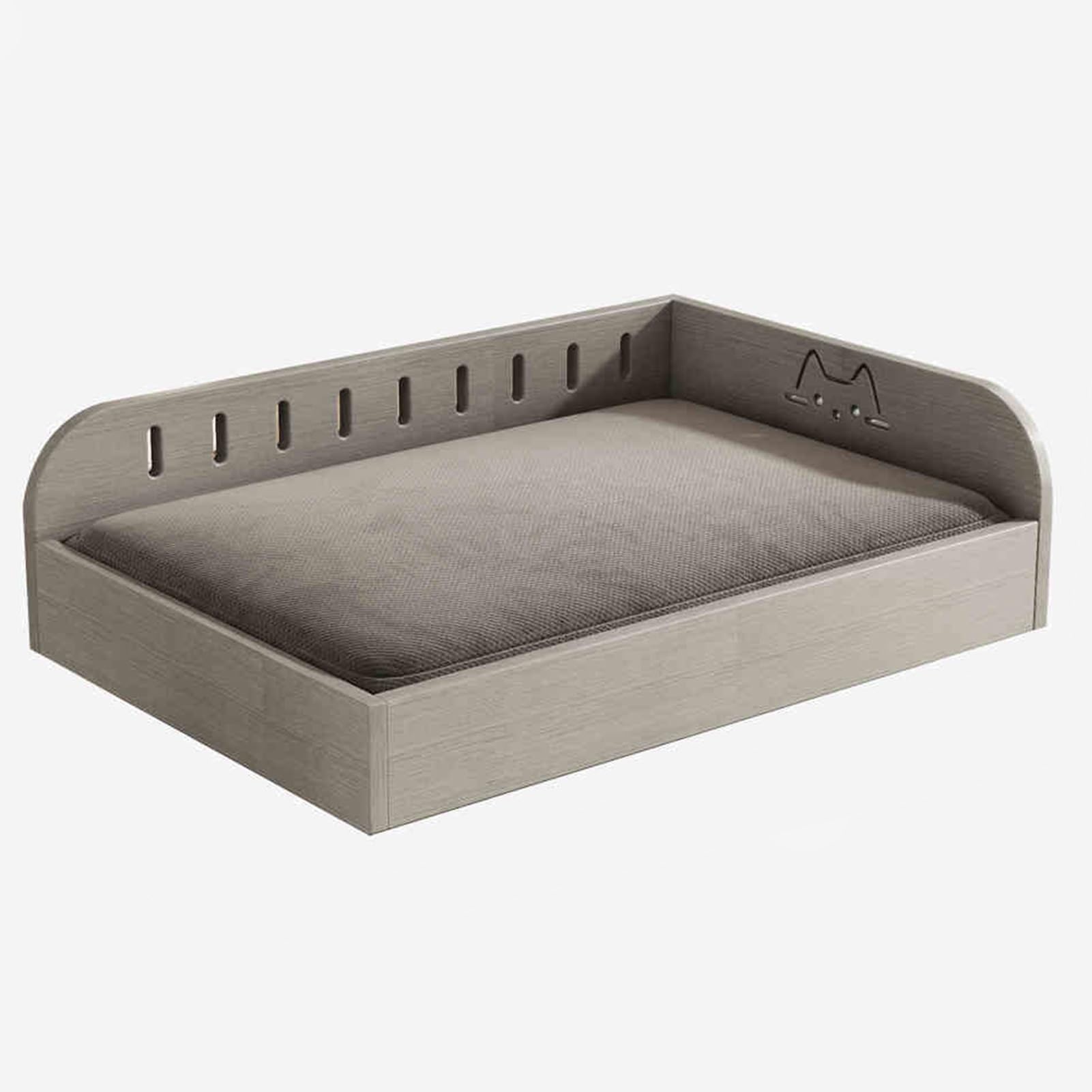 Panier chien en bois surélevé avec couchage haut de gamme lavable et déhoussable