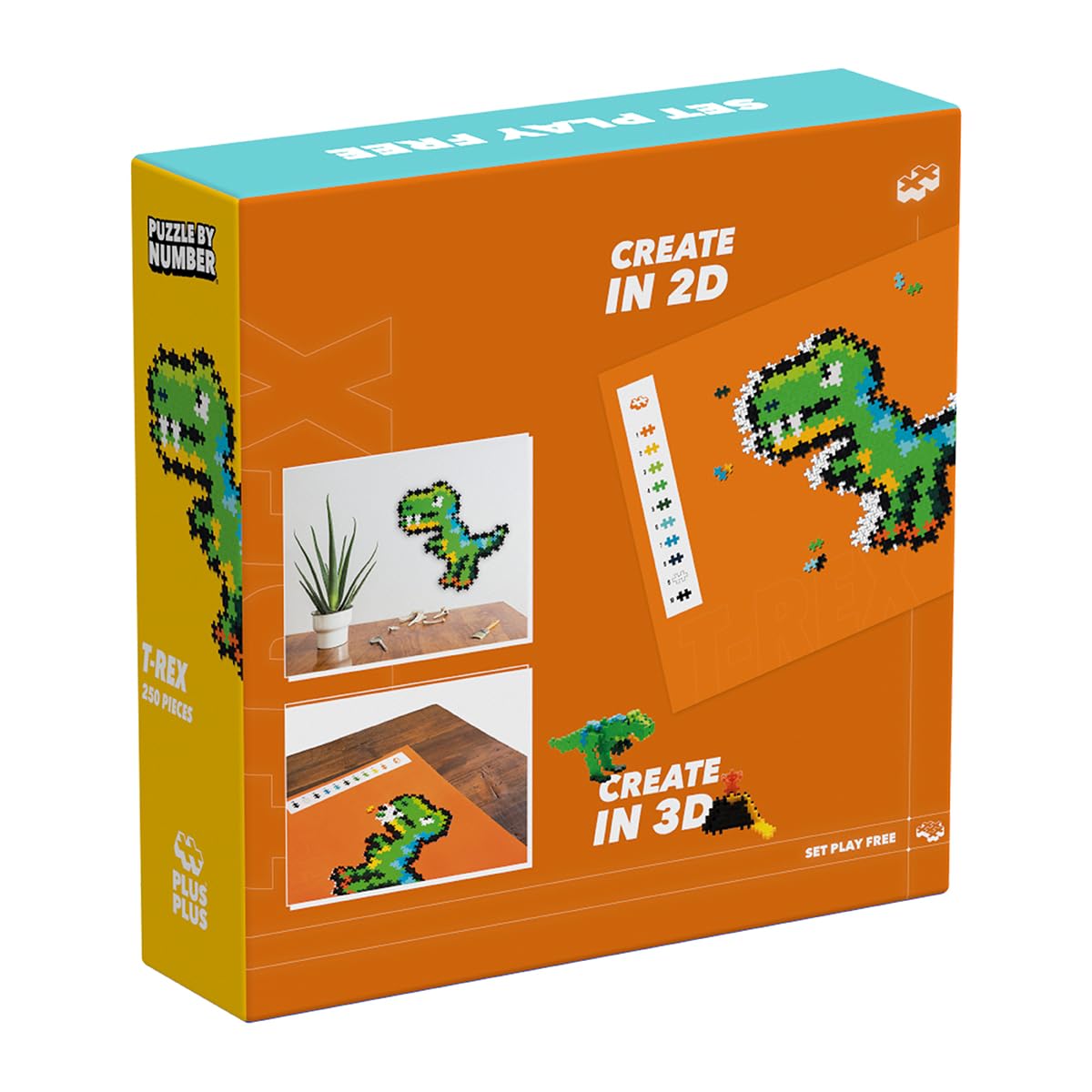 Plus-Plus - Puzzle by Number - T-Rex - 250 elementów - klocki, budowanie, zabawka edukacyjna dla dzieci, podróże, zabawka podróżna, wyprodukowane w Danii