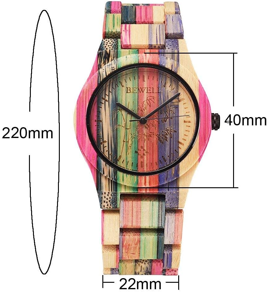Wooden Watch Handmade Natural Colorful Bamboo Wooden Watch Analog Quartz Wrist Watch Rose red