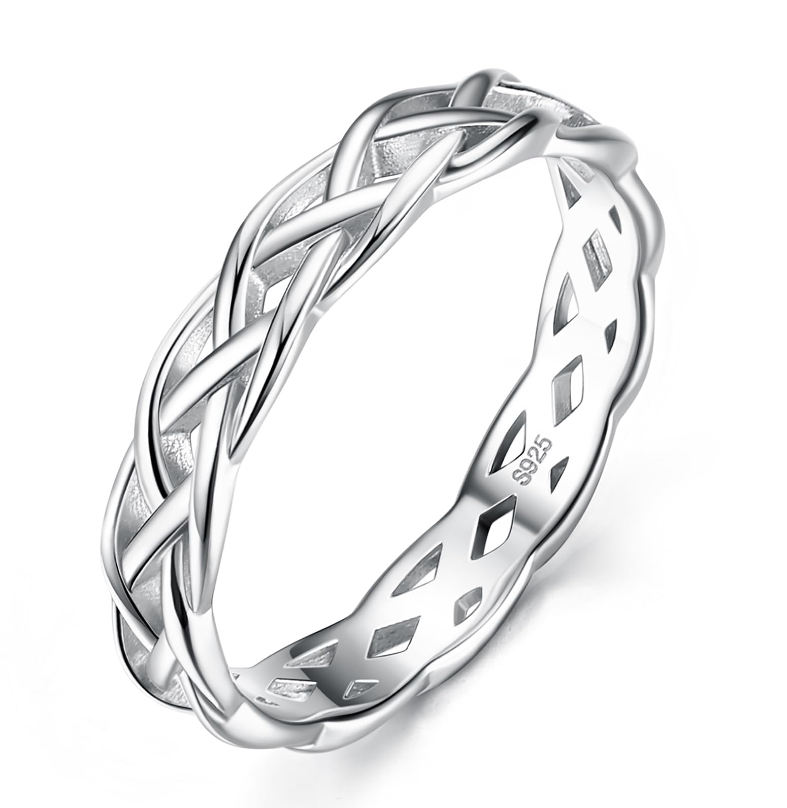 Diamday 4mm S925 Anillo de plata esterlina para mujeres hombres nudo celta anillo de eternidad joyería regalo tamaño 10-11