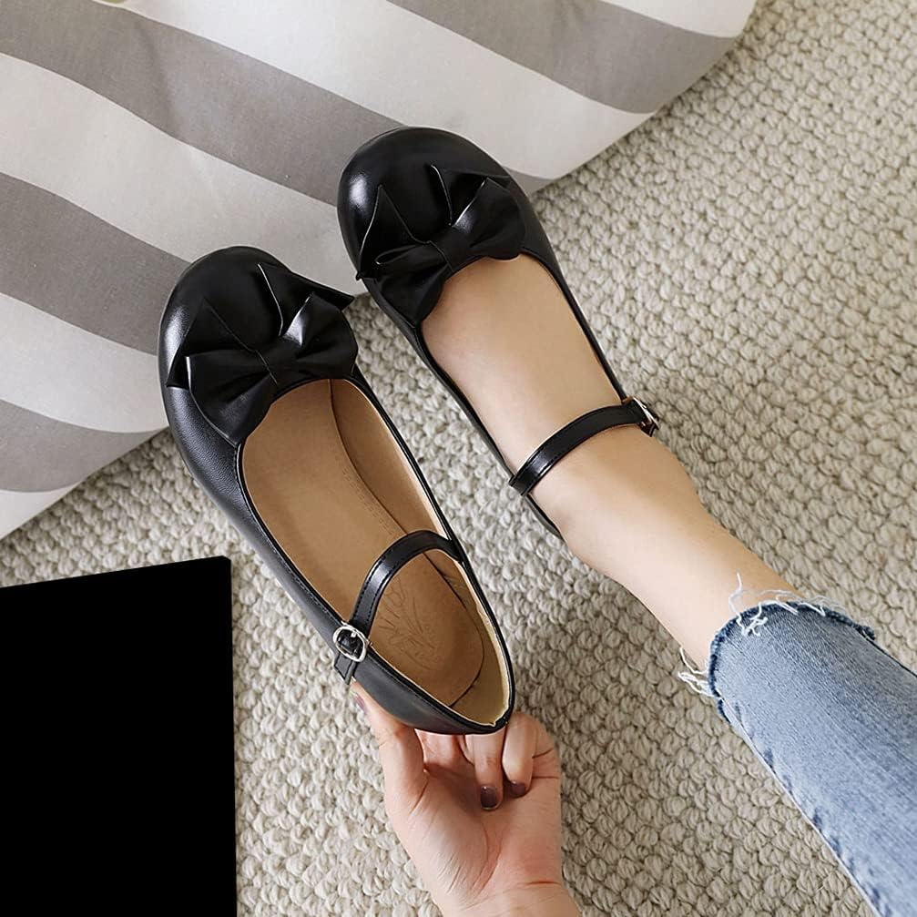 KOKOMOMO Womens Cute Lolita Cosplay Shoes Bow Mary Jane Shoes Mid Block Heel Pump