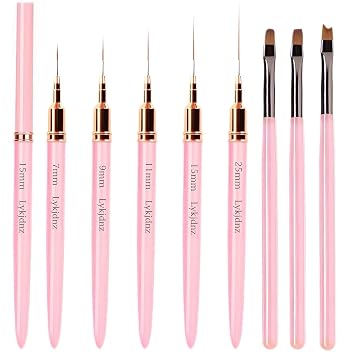 8Pcs Nail Art Brushes Set, 5 Art Liners & 3 Multi-Shape Gel Builder Brushes