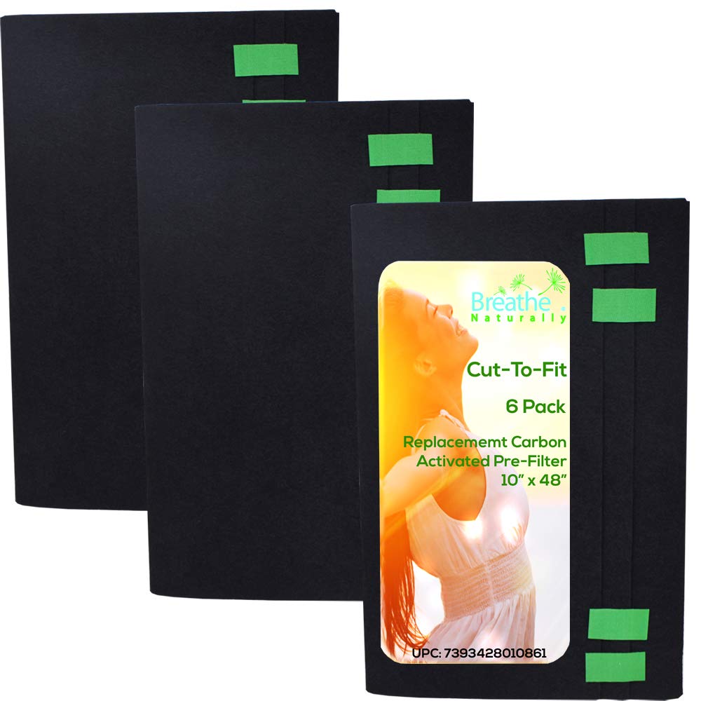 Breathe Naturally Universal 10x48 Cut-to-Fit Activated Carbon Filter (6 Pack) Charcoal Air Filter Sheet for Air Purifiers