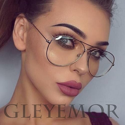 Miniatura 5 de Gleyemor Lentes clásicos de aviador con luz azul para mujeres y hombres, lentes transparentes con marco de metal (dorado + plomo)