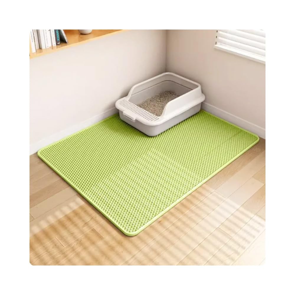 Cat Litter Mat, Double-Layer Waterproof Heavy-Duty, Non-Slip Washable Litter-Trapping Mat for Litter Boxes(Green,Size:40 * 50cm)