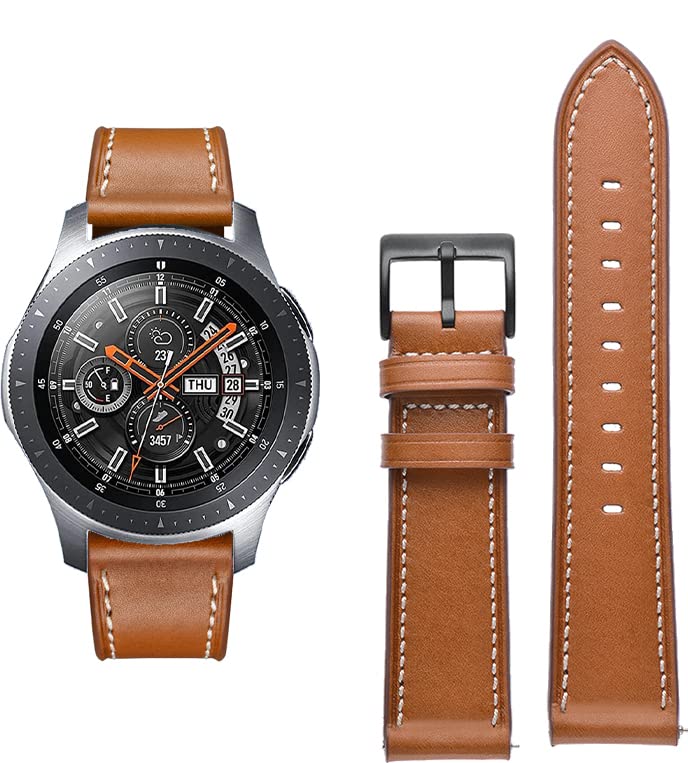 Olytop Galaxy Watch 3 45mm Bands/Galaxy Watch 46mm Bands/Gear S3 Bands, 22mm Leather Wristband Strap Women Men for Smaung Galaxy Watch 46mm/Gear S3 Frontier/Galaxy Watch 3 45mm, Brown - image 5