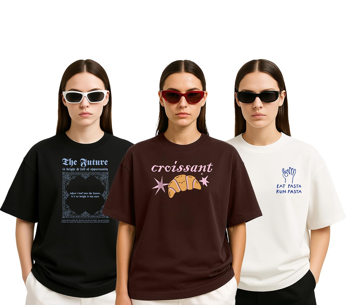 stylense Cotton Blend Oversized Baggy Fit Drop Shoulder Graphic Printed Half Sleeve T-Shirt Combo for Women (Pack of 3) (Sizes: S to 2XL)-picture-31