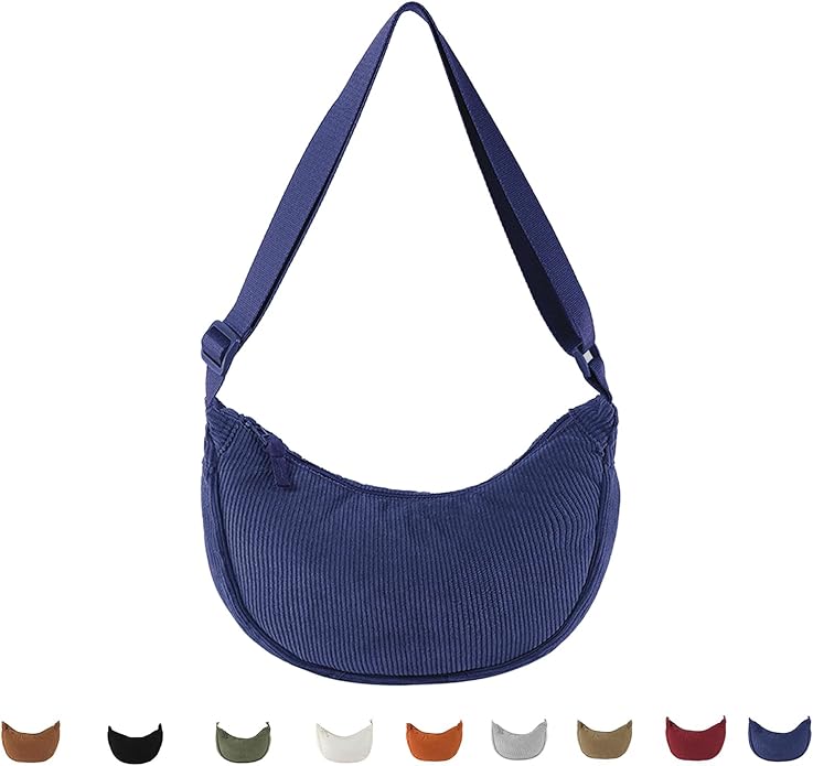 TIAASTAP Kleine halve maantas van corduroy, effen crossbody tas, buiktas, corduroy tas, schoudertas voor dames, stof, halfmaantas, dames, hobos en schoudertassen met verstelbare schouderriem, oranje