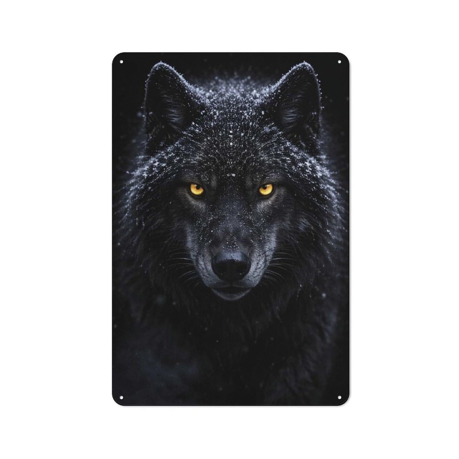 Junmoney Style-8 Metal Wall Plaque With Black Wolf With Glowing Yellow Eyes Design 30X20cm, Simple Retro Studio Wall Plaque For Hobby Room, Office, Lounge Or Living Room