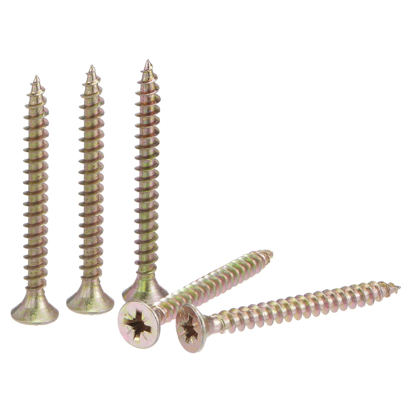 sourcing map M5 x 50mm Wood Screws Phillips Flat Head Carbon Steel Color Zinc Plated Self Tapping Screws 50pcs