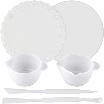 Epoxy Resin Casting Tools Set Silicone Measuring Cups, Round Mats, Stirring Stick and Spoon, 6-kit for Mixing UV Resins, Pigment, Paints