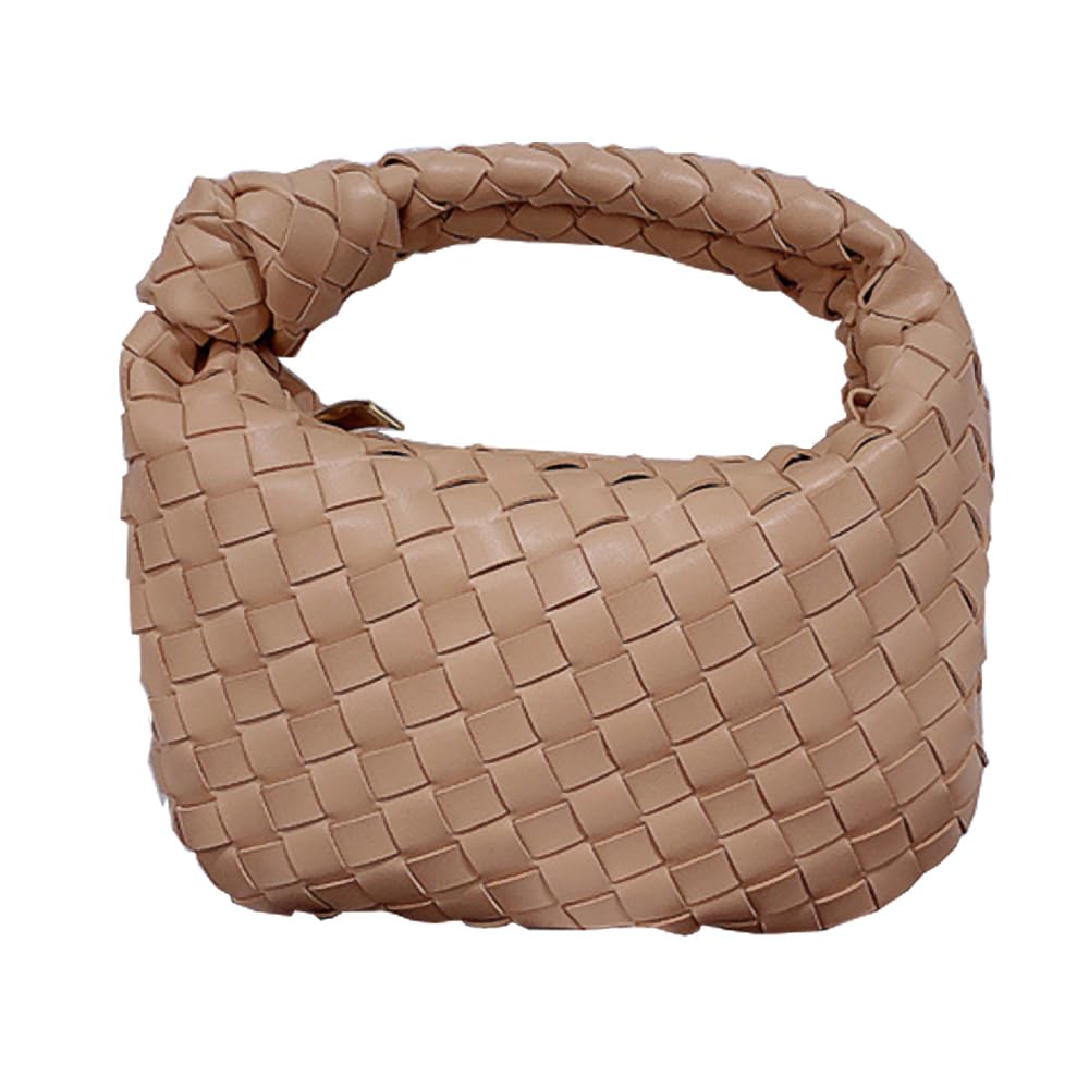 Women PU Leather Woven Handbag, Apricot