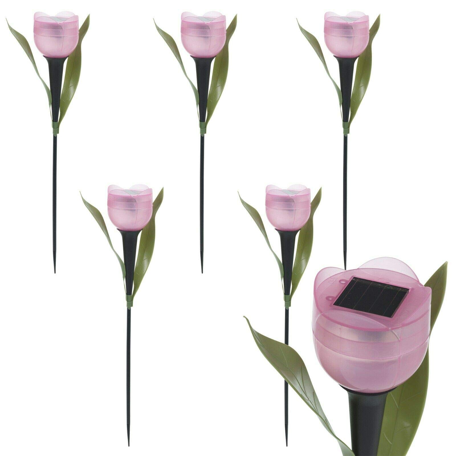 Ausuky Pink 6 Pcs Led Solar Light Outdoor Garden Tulip Flower Shape Yard Standing Decor Lights (Pink)