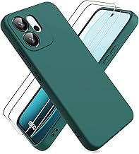 Case for OPPO Reno 14 FS 5G/OPPO Reno 14 F 5G/4G, with 2 Pack Tempered Glass Screen Protector, Soft Silicone Shell - Night Green
