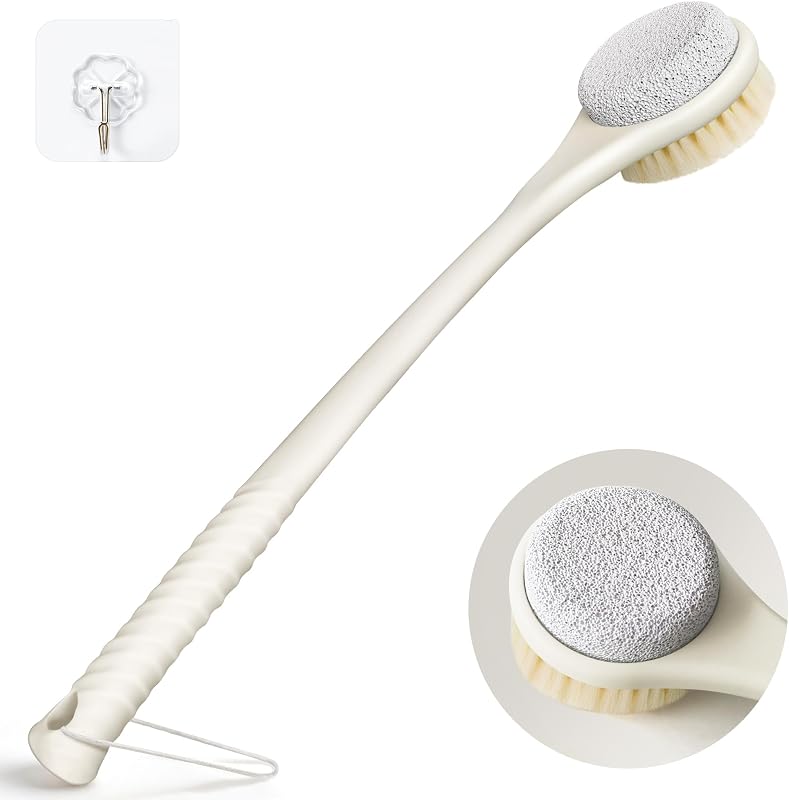 Escova corporal para banho com cabo longo e dupla face CYMPHW, amarelo-claro
