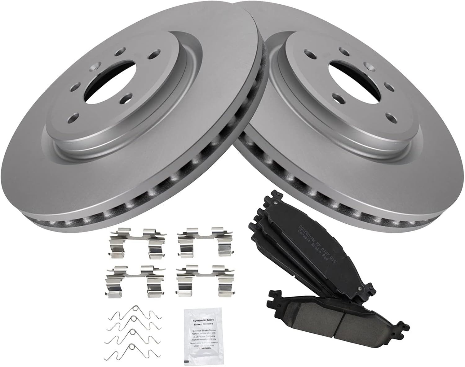 TRQ Front Brake Pad & Rotor Kit Brake Pads Brake Rotor Ceramic Premium G-Coated Compatible with 2011-2019 Ford Explorer 2009-2019 Flex 2010-2019 Taurus 2009-2012 Lincoln MKS MKT