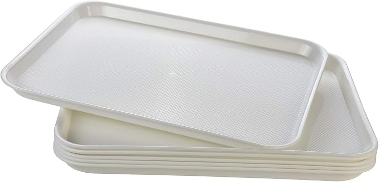 Eslite Rectangular Plastic Serving Trays,Fast Food Serving Cafeteria Trays,17"X13",Set of 6White