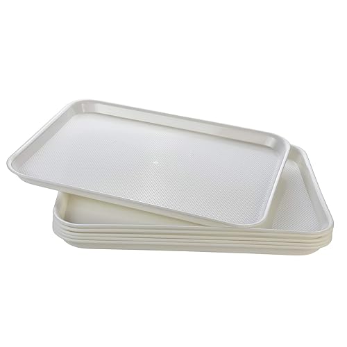Rectangular Plastic Serving Trays,Fast Food Serving Cafeteria Trays,17"X13",Set of 6(White)